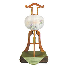 盆提灯: 大内行灯 総欅 絹二重 焼桐箱入り  木製 電気コード式