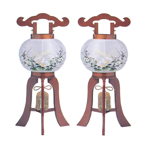 大内行灯 けやき 絹二重 （一対入り）  木製 電気コード式 【組立不要】
