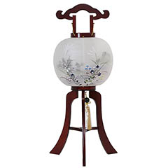 盆提灯: 桜調 絹二重 絵入 木製 電気コード式