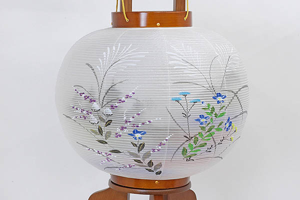 大西生糸工芸　 盆提灯　けやき調 絹二重 絵入　詳細画像