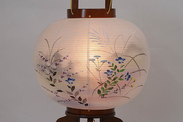 大西生糸工芸　 盆提灯　けやき調 絹二重 絵入　詳細画像