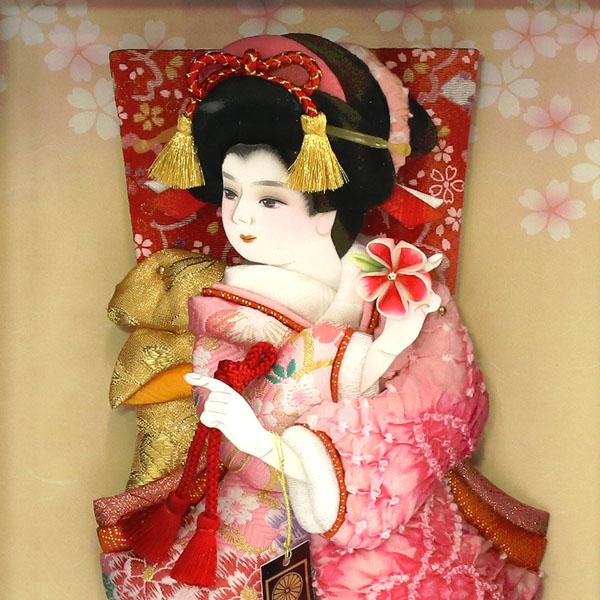 美光 羽子板　壁掛け 額飾り のぞみ 春慶塗り スタンドセット 絞り振袖　詳細画像