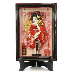 羽子板: 壁掛け 額飾り 京彩 会津塗り つるし飾り付き スタンドセット