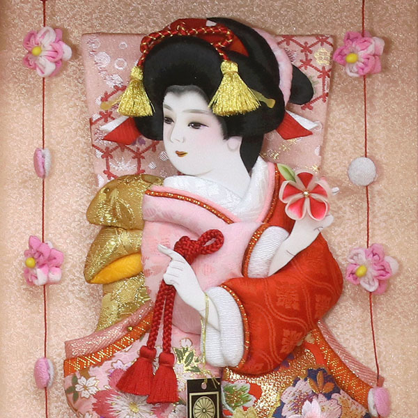 美光 羽子板　壁掛け 額飾り 京彩 パールピンク つるし飾り付き　詳細画像