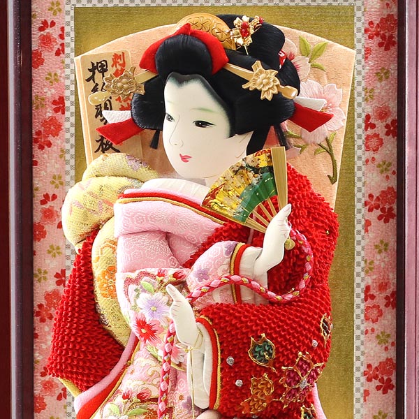 久月 羽子板　極上金彩 桜 刺繍 赤桃 初風　詳細画像