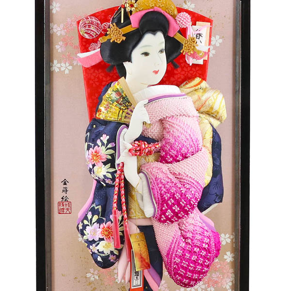 吉徳 羽子板　羽子板 刺繍 桜 黒塗りケース (H15-B)　詳細画像