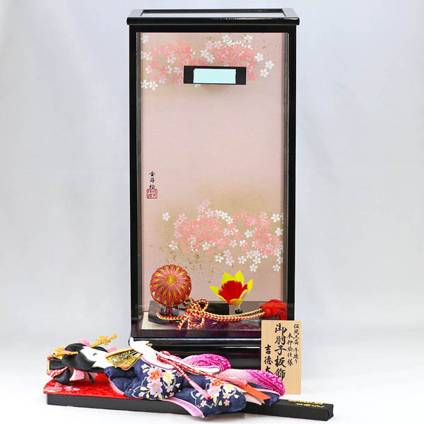 吉徳 羽子板　羽子板 刺繍 桜 黒塗りケース (H15-B)　詳細画像