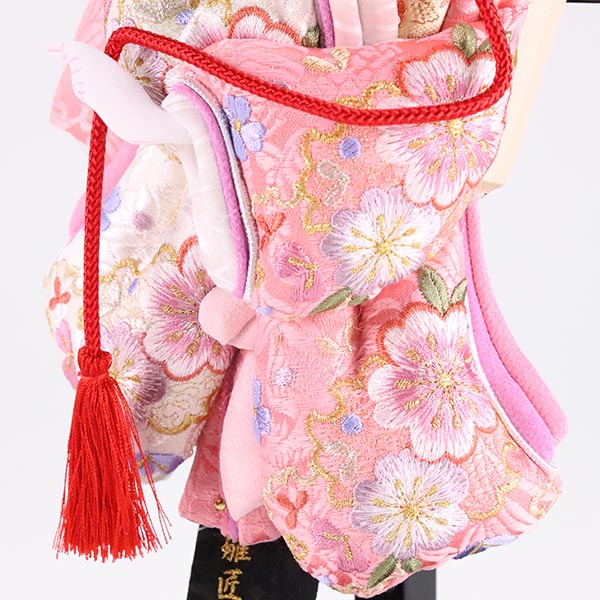 東玉 羽子板　東之華コラボ 刺繍雪輪桜 ピンクベージュ 飾り台付き　詳細画像