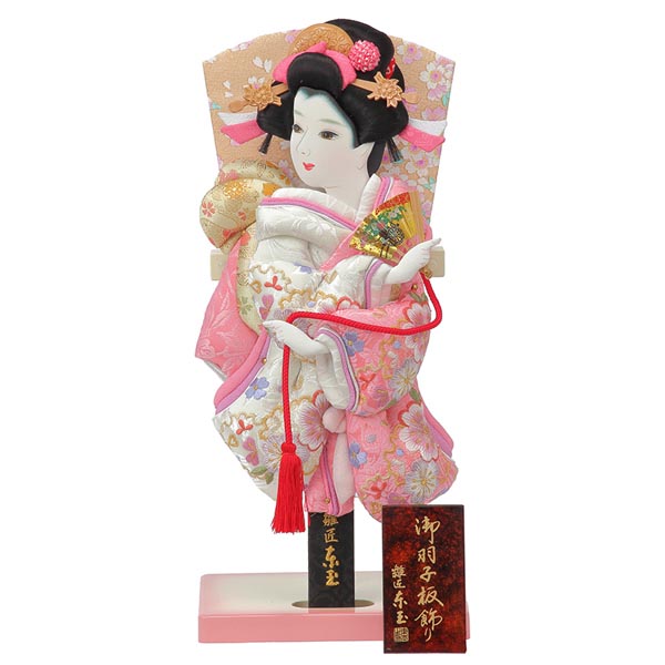 東之華コラボ 刺繍雪輪桜 ピンクベージュ 飾り台付き
