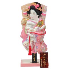 羽子板: 東之華コラボ 刺繍雪輪桜 ピンクベージュ 飾り台付き