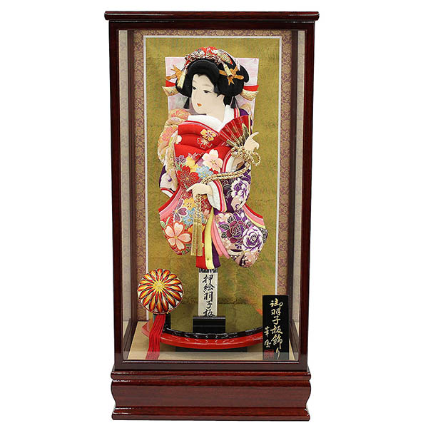 うたげ 金彩友禅押絵羽子板 塗桐 戸付き ガラスケース飾り