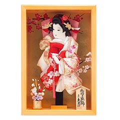 羽子板: 壁掛け 額飾り 刺繍振袖 檜額入りケース飾り 【73KEH-11】