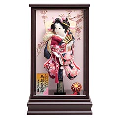 羽子板: 金襴振袖 黒塗りケース飾り 【73KEH-10】