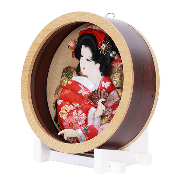 フジキ　 羽子板　壁掛け 額飾り まどか 押絵飾り 道成寺 円形 丸型 アクリルケース飾り スタンド付き　詳細画像