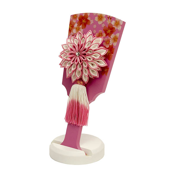 フジキ　 羽子板　つまみ細工 羽子板 舞桜 飾り台付き　詳細画像