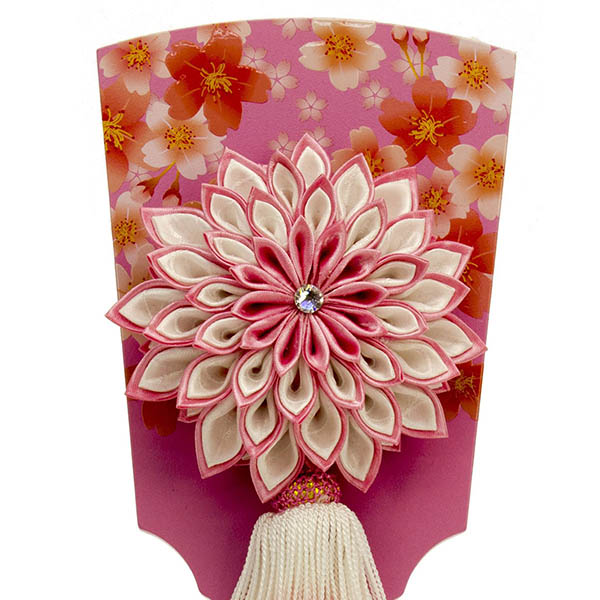 フジキ　 羽子板　つまみ細工 羽子板 舞桜 飾り台付き　詳細画像