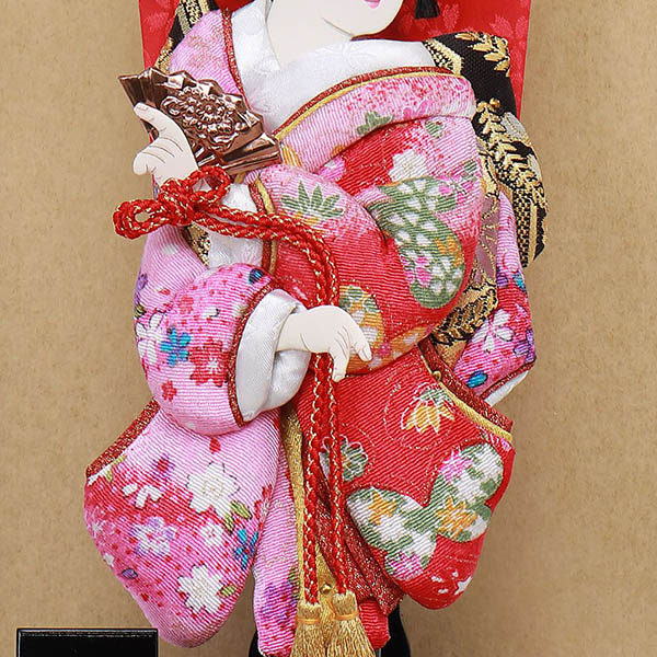 フジキ　 羽子板　姫振袖 道成寺 舞 黒木目 ガラスケース飾り　詳細画像