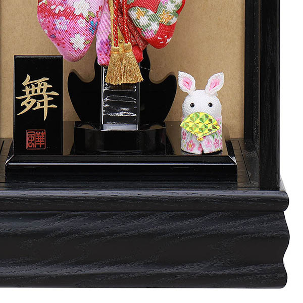フジキ　 羽子板　姫振袖 道成寺 舞 黒木目 ガラスケース飾り　詳細画像