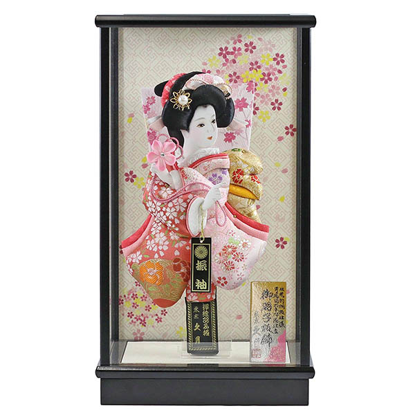 金襴振袖 黒塗 ガラスケース飾り