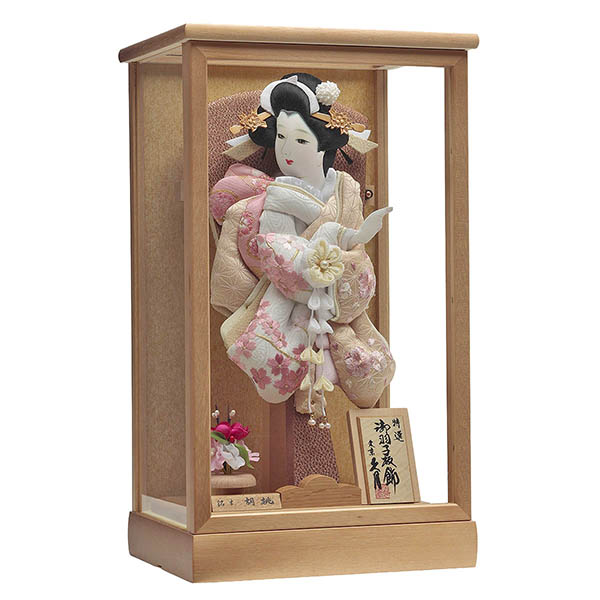 久月　 羽子板　陽奈 モカ桜刺繍 茶白 銘木 胡桃 ガラスケース飾り　詳細画像