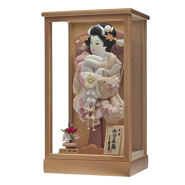 久月　 羽子板　陽奈 モカ桜刺繍 茶白 銘木 胡桃 ガラスケース飾り　詳細画像