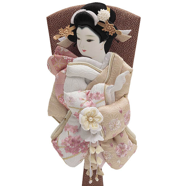 久月　 羽子板　陽奈 モカ桜刺繍 茶白 銘木 胡桃 ガラスケース飾り　詳細画像