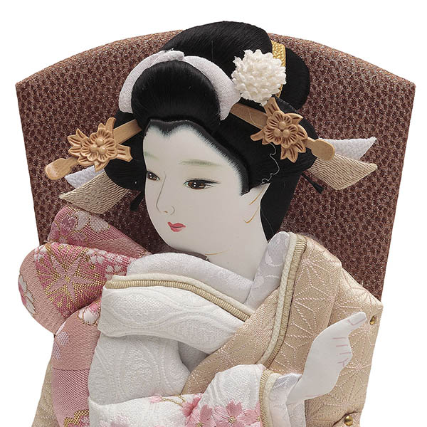 久月　 羽子板　陽奈 モカ桜刺繍 茶白 銘木 胡桃 ガラスケース飾り　詳細画像