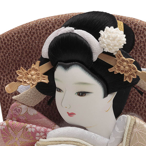 久月　 羽子板　陽奈 モカ桜刺繍 茶白 銘木 胡桃 ガラスケース飾り　詳細画像