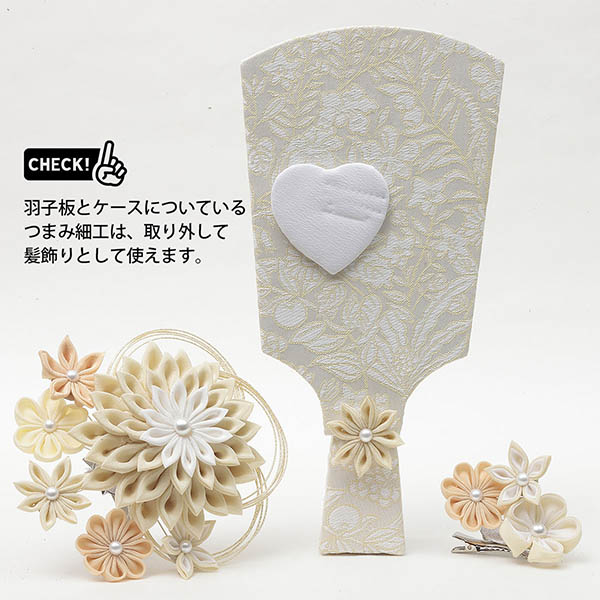 久月　 羽子板　つまみ細工 モカ 円形アクリルケース飾り 髪飾り付き　詳細画像