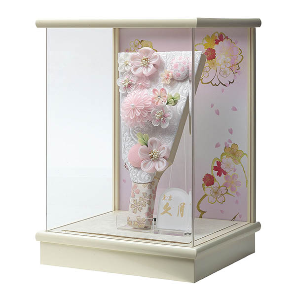 羽子板 久月 つまみ細工 桃 アイボリー塗 アクリルケース飾り 髪飾り付き 詳細画像 久月 羽子板 つまみ細工 桃 アイボリー塗 アクリルケース飾り 髪飾り付き 詳細画像