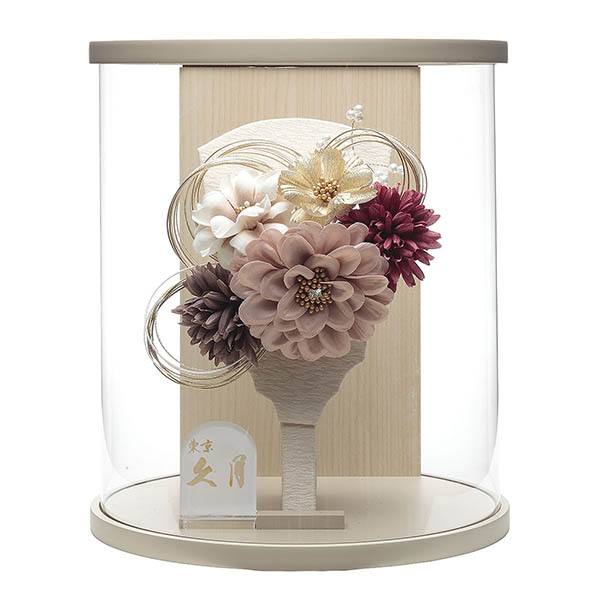 洋花 ワイン 髪飾り グレージュ塗り 円柱 アクリルケース飾り