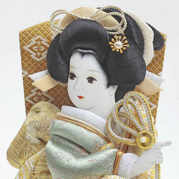 久月　 羽子板　金襴振袖 白塗り六角 アクリルケース飾り　詳細画像