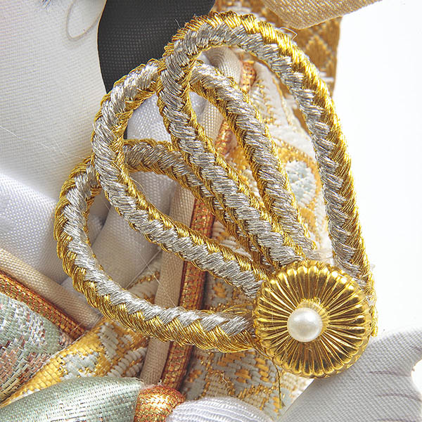 久月　 羽子板　金襴振袖 白塗り六角 アクリルケース飾り　詳細画像