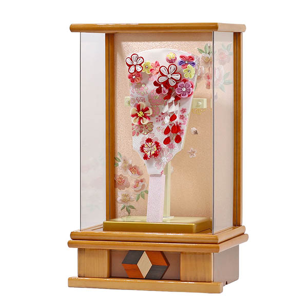 東玉　 羽子板　つまみ細工 羽子板 赤 杏 木目 アクリルケース飾り　詳細画像