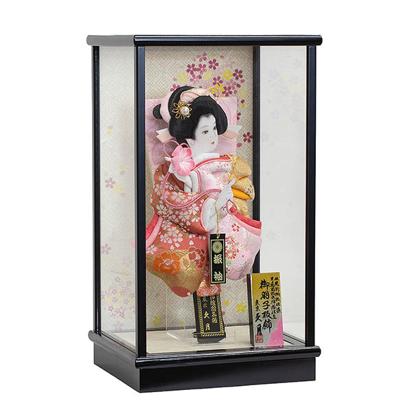 久月　 羽子板　金襴振袖 春桜A 黒塗 ガラスケース飾り　詳細画像