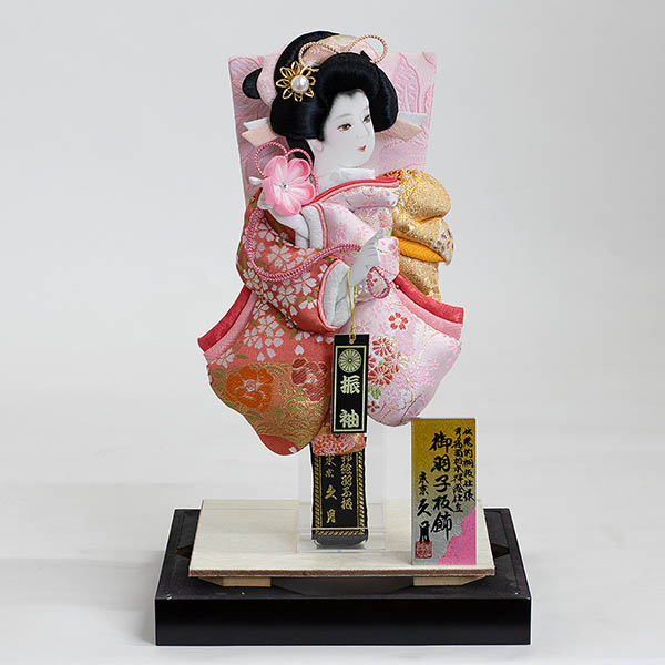 久月　 羽子板　金襴振袖 春桜A 黒塗 ガラスケース飾り　詳細画像