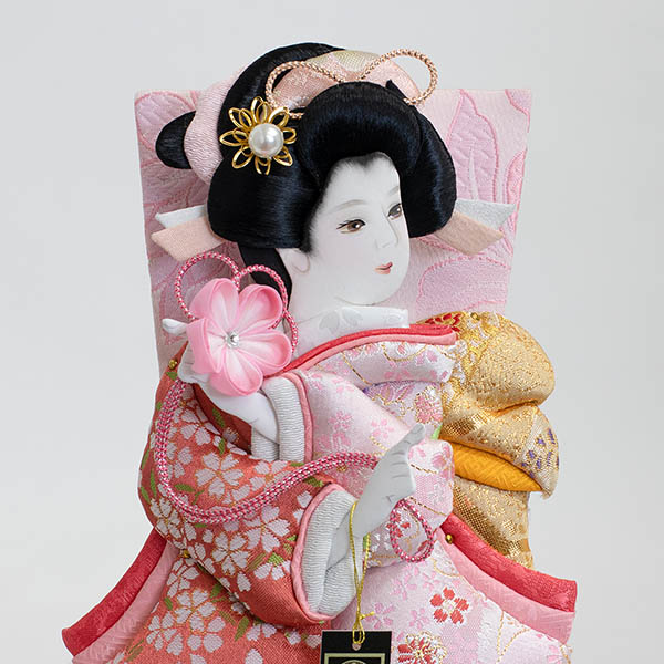 久月　 羽子板　金襴振袖 春桜A 黒塗 ガラスケース飾り　詳細画像