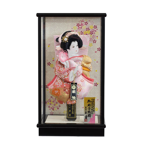 金襴振袖 春桜A 黒塗 ガラスケース飾り