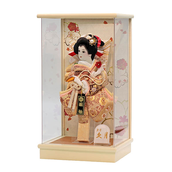 羽子板 久月 金襴振袖 凛香A アイボリー塗り アクリルケース飾り 詳細画像 久月 羽子板 金襴振袖 凛香A アイボリー塗り アクリルケース飾り 詳細画像
