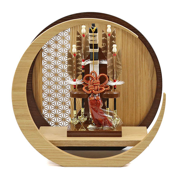 誠 透かし麻の葉模様 木製 円形 三日月形飾り台 (小)
