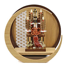 破魔弓: 誠 透かし麻の葉模様 木製 円形 三日月形飾り台 (小)