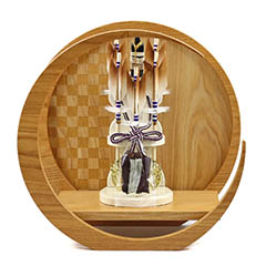 破魔弓: 霞 市松模様 木製 円形 三日月形飾り台（小）