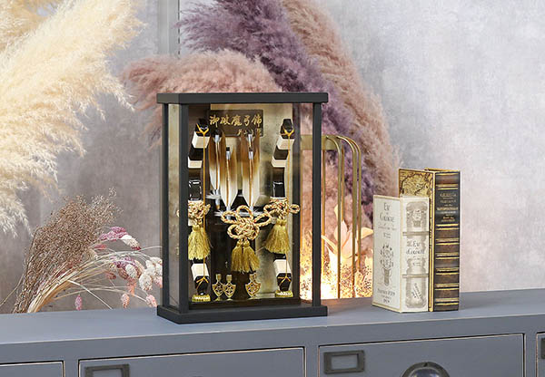 幹山　 破魔弓　壁掛け 額飾り 創 黒サテン 艶消し アクリルケース飾り　詳細画像