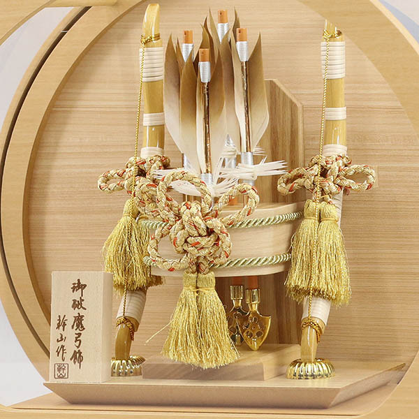 幹山　 破魔弓　月 ブナ材 白木 木目 円形 丸型 アクリルケース飾り　詳細画像