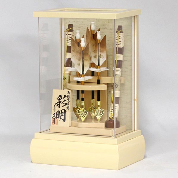 久月　 破魔弓　彩明 本籐巻 アイボリー 前面アクリルケース　詳細画像