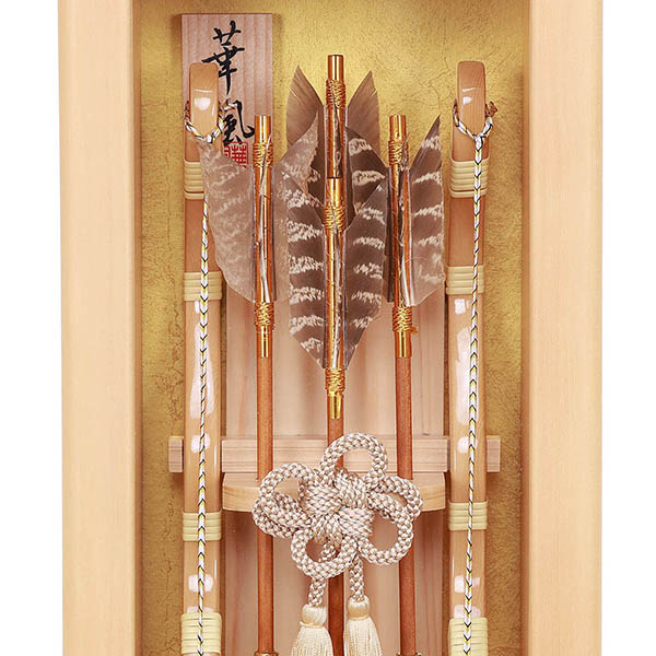 フジキ　 破魔弓　壁掛け 額飾り 檜製 清和 アクリルケース飾り スタンド付き　詳細画像