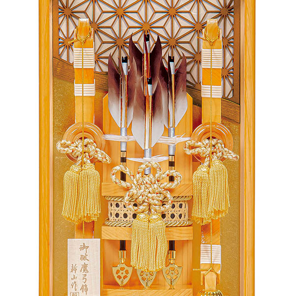 平安豊久　 破魔弓　飛鳥 木目 天竜檜 ガラスケース飾り　詳細画像