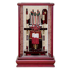 破魔弓: 破魔弓工房 寿々登 木目乃誉 木製籐巻弓 水鳥鴨羽根 面取り ガラスケース飾り