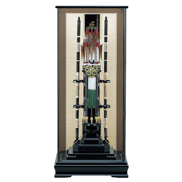 破魔弓工房 寿々登 1/3.5 匠 木製籐巻弓 水鳥鴨羽根 面取り ガラスケース飾り