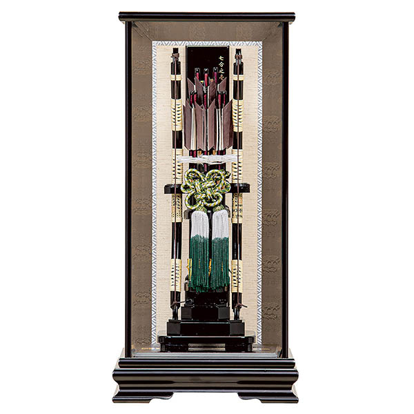 破魔弓工房 寿々登 1/7 匠 木製籐巻弓 水鳥鴨羽根 面取り ガラスケース飾り